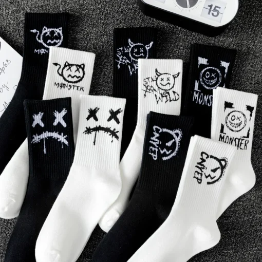 10 pares meias esportivas masculinas casuais respiráveis e versáteis. Meias personalizadas graffiti do Ghost face