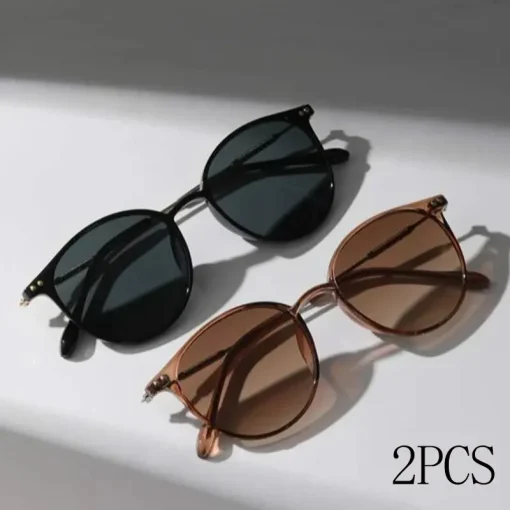 2 Pares por kit de Óculos Escuros Pequenos Redondos Femininos Estilo Gatinho Engraçadinho Eyewear Masculinos Conjunto de Óculos de Sol Gatinho Vintage Estreitos