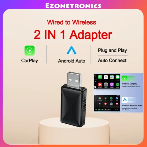 Adaptador CarPlay Android Auto Sem Fio 2 em 1 USB Plug and Play