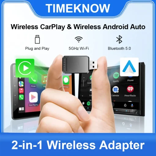 Adaptador CarPlay Sem Fio TIMEKNOW NOVO Adaptador Android Auto Sem Fio 2 em 1 para Mazda Subaru Citroen Audi Mercedes Kia Ford Opel