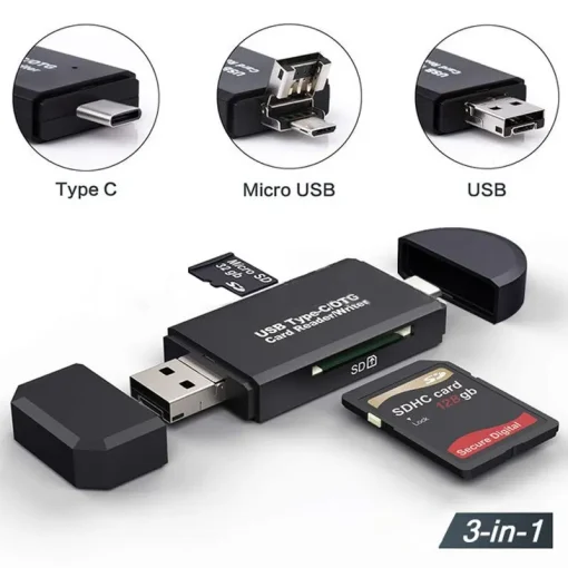 Adaptador USB Tipo C 3 em 1 Computador, Celular Android