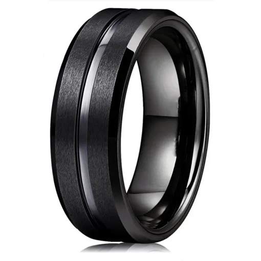 Anel de casamento masculino de tungstênio preto de 8 mm