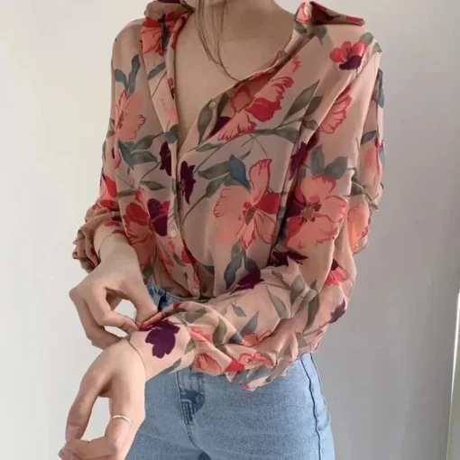 Blusa chiffon floral estampa casual