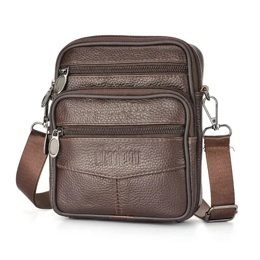 Bolsa de Mensageiro Casual de Viagem Masculina de Couro Genuíno