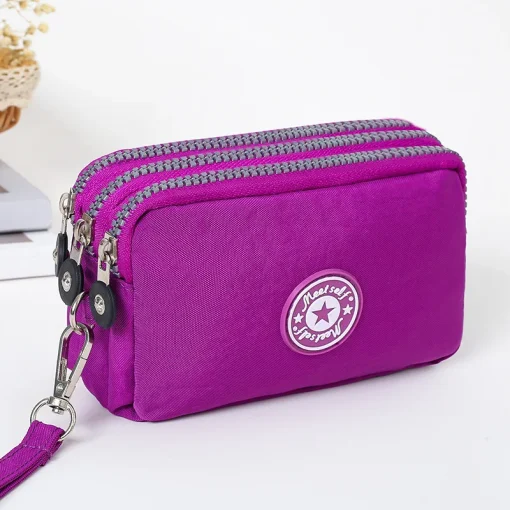 Bolsa de mão feminina com zíper comprido de três camadas grossa