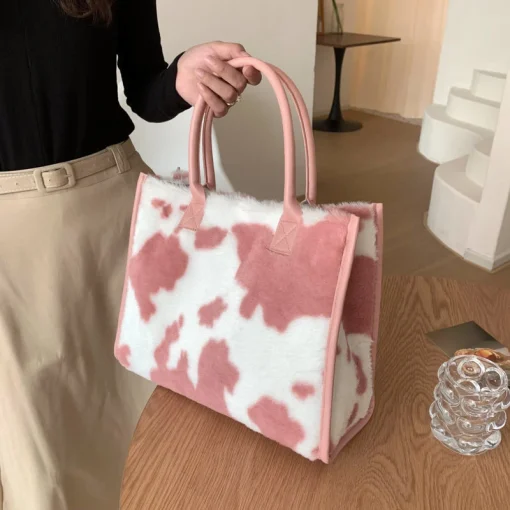 Bolsas de compras de designer com estampa de leopardo e pelúcia de inverno