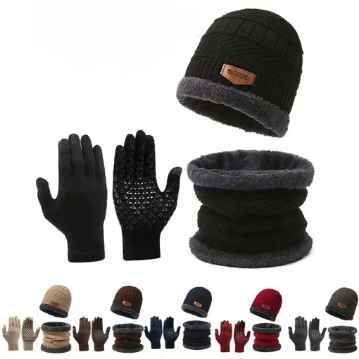 Boné à prova de vento masculino, cachecol de inverno ao ar livre, luvas, gola de três peças, um mais gorro de malha isolante de cashmere Site oficial