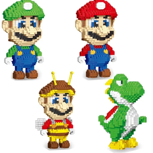 Bonecos de blocos de anime do Mario - Yoshi e Luigi