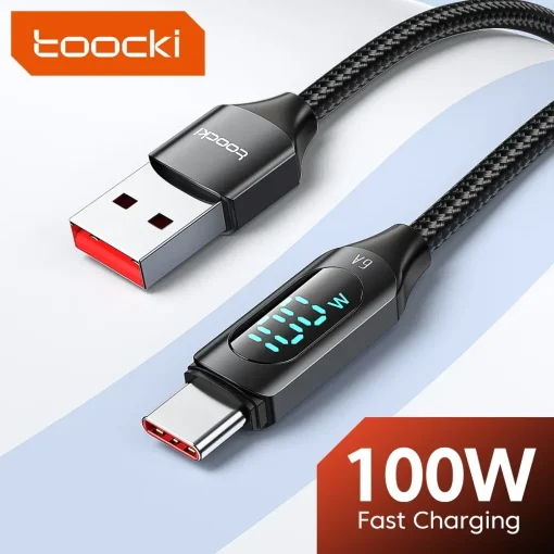 Cabo Toocki USB Type C 100 W para cabo de carregamento rápido Super Charge Huawei Honor Xiaomi Samsung, 1 m 2 m