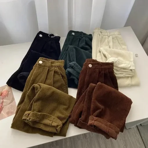 Calça jeans cintura alta retrô de veludo para mulheres