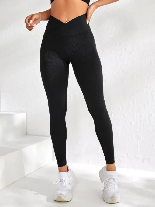 Calça legging feminina esportes V-cintura Elástica