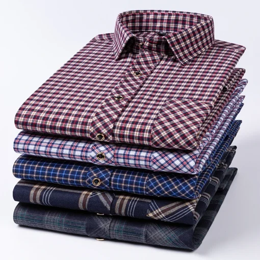 Camisas de flanela de algodão novas para homens mangas compridas e sólidas