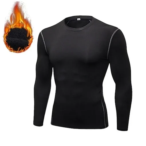 Camiseta térmica masculina fina de lã, compressão elástica, fitness, para esportes de inverno