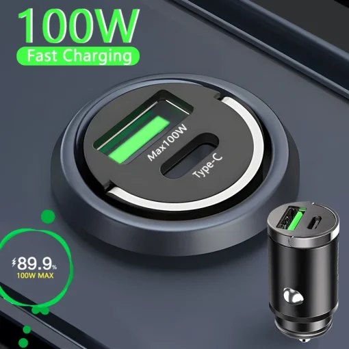 Carreg. Mini p Carro 100W, QC 3.0 Fast Charge