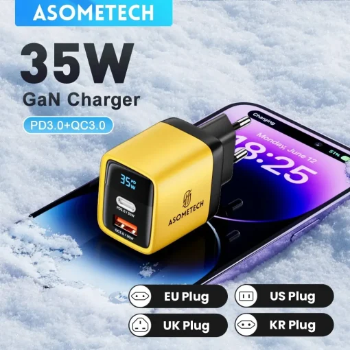 Carregador GaN ASOMTECH 35W QC3.0 30W 25W