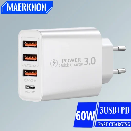 Carregador Rápido USB-C QC 3.0 PD 60W