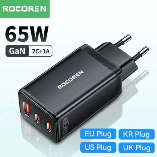 Carregador Rocoren 65W GaN para iPhone e Laptop