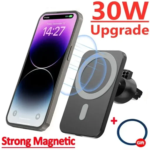 Carregador Sem Fio Magnético 30W Para Carro iPhone