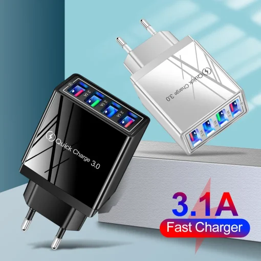 Carregador USB 3A de plugue EUA da UE, Multi Porta 4 USB de Carregamento Rápido 3.0