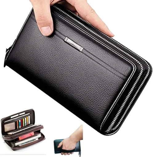 Carteira Masculina Longa Couro Bolsa De Mão Grande