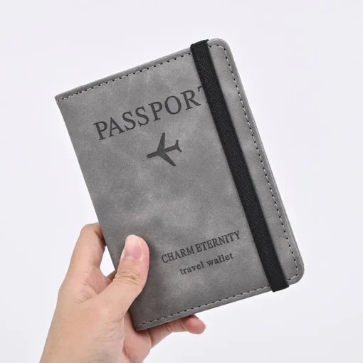 Carteira de couro PU masculina, porta-passaporte, cartão, acessórios