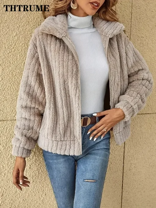 Casaco Feminino Quente de Inverno Outono Moda Cor Lisa