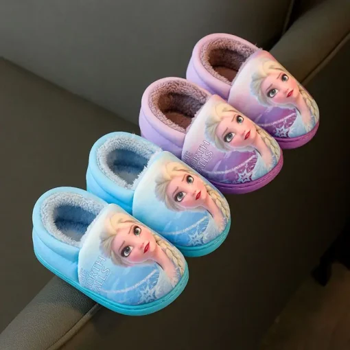 Chinelo infantil de algodão com salto da Princesa Elsa da Disney