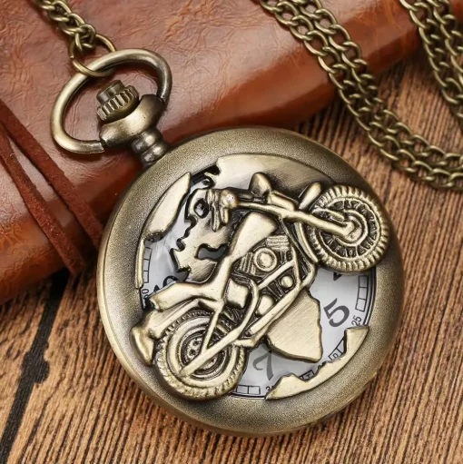 Colar de relógio de bolso de motocicleta Steampunk