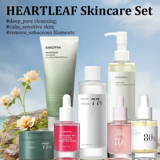 Conjunto Heartleaf Skincare Enxágue Facial remove maquiagem Sérum Facial Umectante Limpeza Facial Para Mulheres Todos os Tipos de Pele Cuidados com a Pele