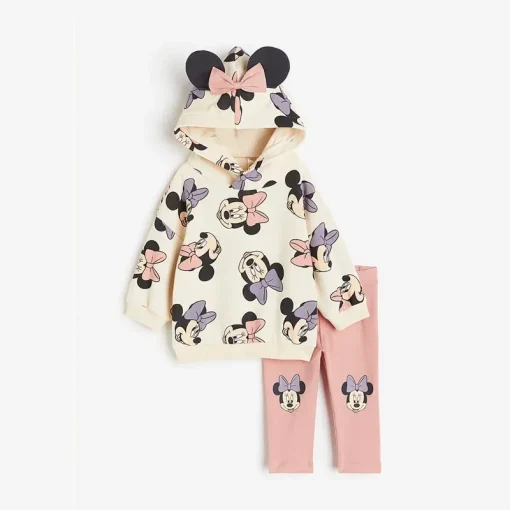 Conjunto de moletom com capuz e calça comprida estampada com desenho do Mickey