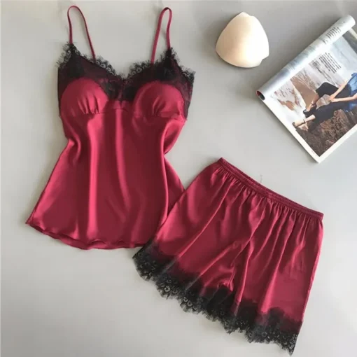 Conjunto de pijama feminino de cetim