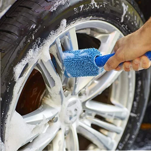 Escova de lavagem de rodas de carro portátil de microfibra com cabo de plástico