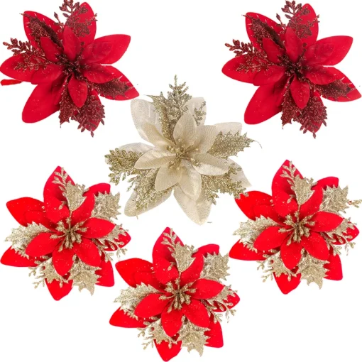 Flores de Natal artificiais brilhantes 15cm