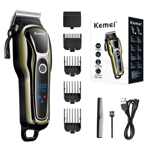 Kemei Profissional Máquina Cortar Cabelo Recarregável