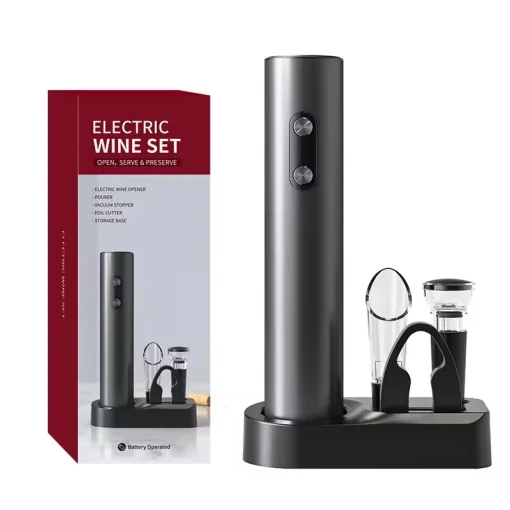 Kit Abridor de Vinho Elétrico Automático Vermelho