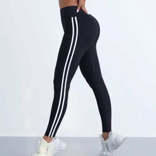 Leggings de ioga feminino listrado para esportes finos