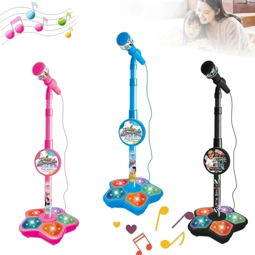 Microfone infantil com pedestal Karaokê Música Brinquedo