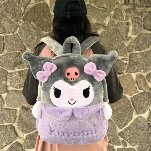 Mochila nova de pelúcia fofa anime Cinnamoroll preta para menina Loli coração de grande capacidade mochila infantil Presente de Natal