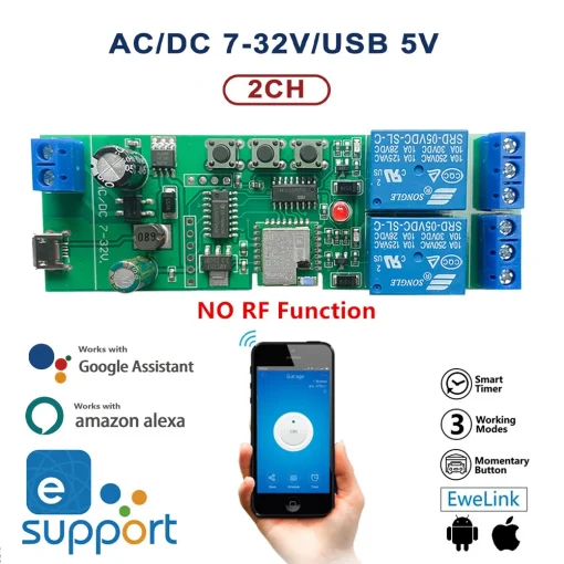 Módulo Wi-Fi Sem Fio 2CH Ewelink DC7-32V