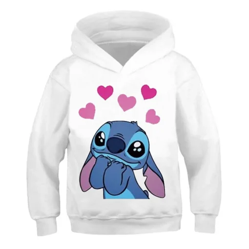 Moletons Novos da Stitch Blusa Feminina de Inverno e Outono com Mangas Longas Harajuku Disney Stich Tops com Capuz Casuais