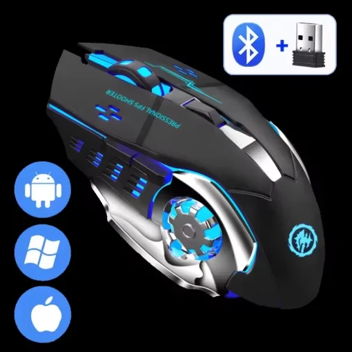 Mouse Gamer Sem Fio Recarregável, USB, Silencioso