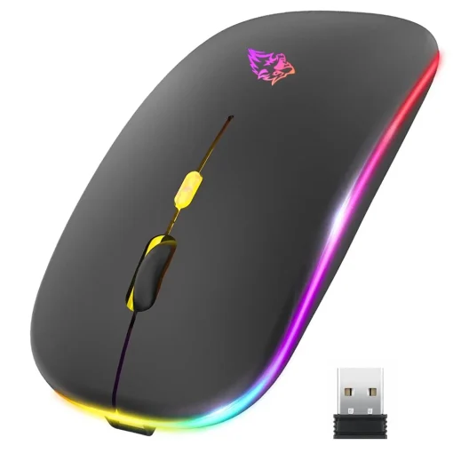 Mouse Sem Fio Bluetooth e 2.4GHz Duplo Modo RGB Recarregável