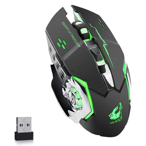 Mouse óptico sem fio para jogos, recarregável, clique silencioso, DPI ajustável, nano receptor ergonômico para PC, Windows, Mac