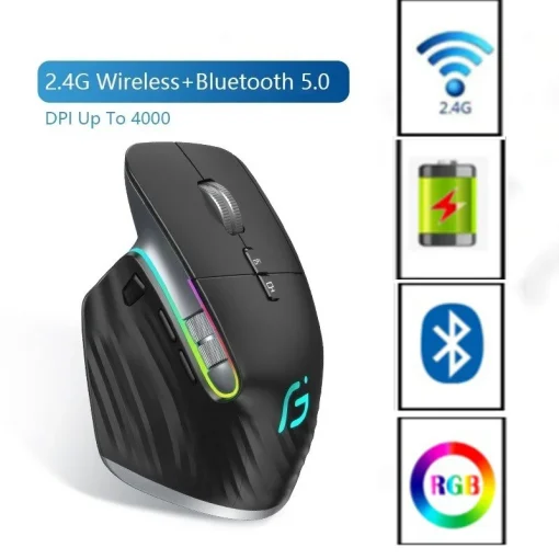 Mouse sem fio Bluetooth + 2,4G recarregável