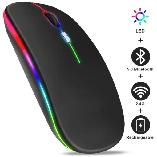 Mouse sem fio RGB recarregável Bluetooth 3600DPI