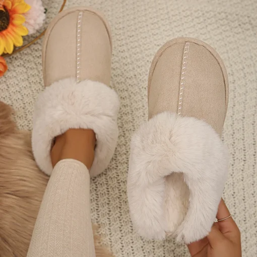 Pantufas femininas fechadas em algodão quente de inverno