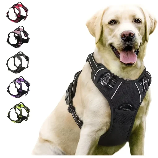 Peitoral para cães sem puxar, clipe frontal, resistente, refletor, alça de fácil controle, para passeios com cães grandes