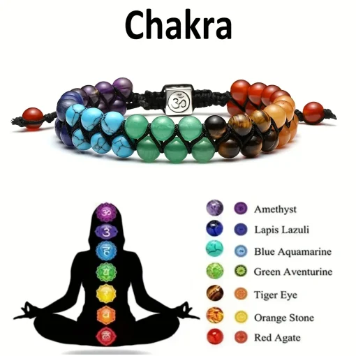 Pulseira de Contas Ajustável de Pedra de Yoga com Tratamento de 7 Chakras da Top Plaza