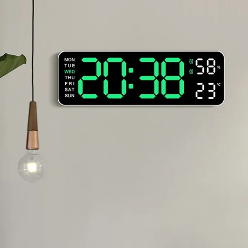 Relógio Digital de Parede Grande de 9 Polegadas com USB, TEMP, Umidade, Semana, Dimmer Automático, Horário de Verão, Relógio de Mesa 1224H, Despertador Eletrônico de LED