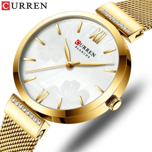 Relógio Feminino CURREN Fashion Luxo Quartzo Dourado